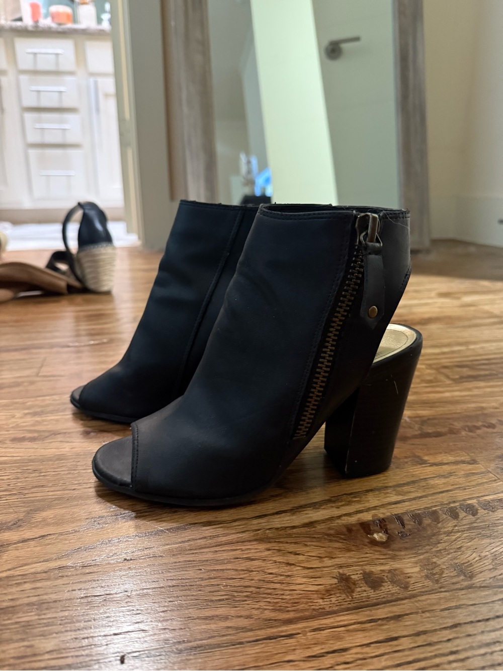Madden Girl Black Open-Toe Zip High Heel Booties